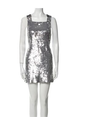 Alice + Olivia Silver Sequined Mini Shift Dress size S chic wedding holiday 90s